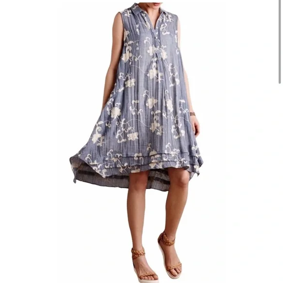 Anthropologie Isabella Sinclair Tillie gauzy chambray embroidered smalll dress - Picture 5 of 8